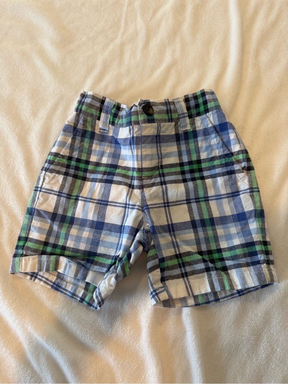 Janie and Jack Blue & Green Plaid Cotton Shorts